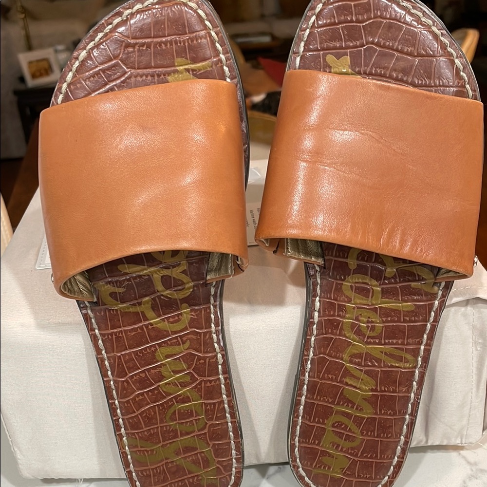 Sam Edelman Brown Leather Slide Sandals